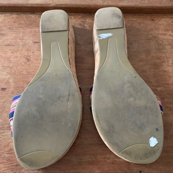 Talbots Pink/Blue Stripe Cork Preppy Wedge Sandals - Picture 7 of 8